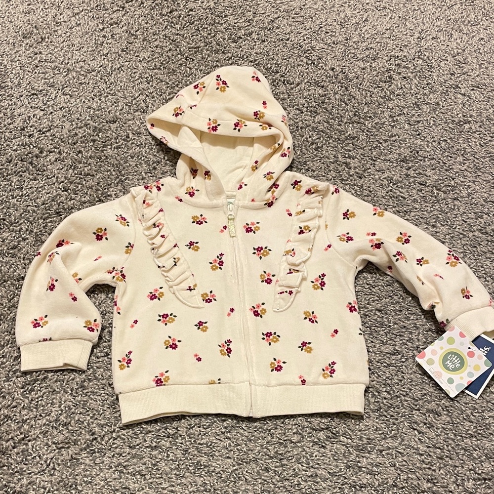 Little Me Cream Hoodie with Floral Design